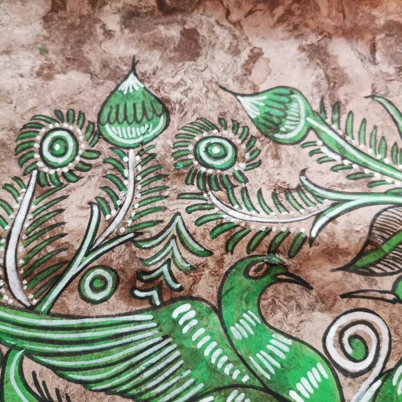 Burro & Birds Bold Amate Mexican Folk Art Bark Painting 16x24 Vintage Donkey - Picture 3 of 9